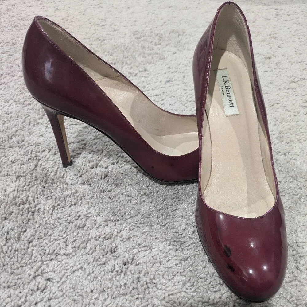 LK Bennett‎ Heels 39.5 Maroon Cerise Patent Leather Pumps Court Shoes
